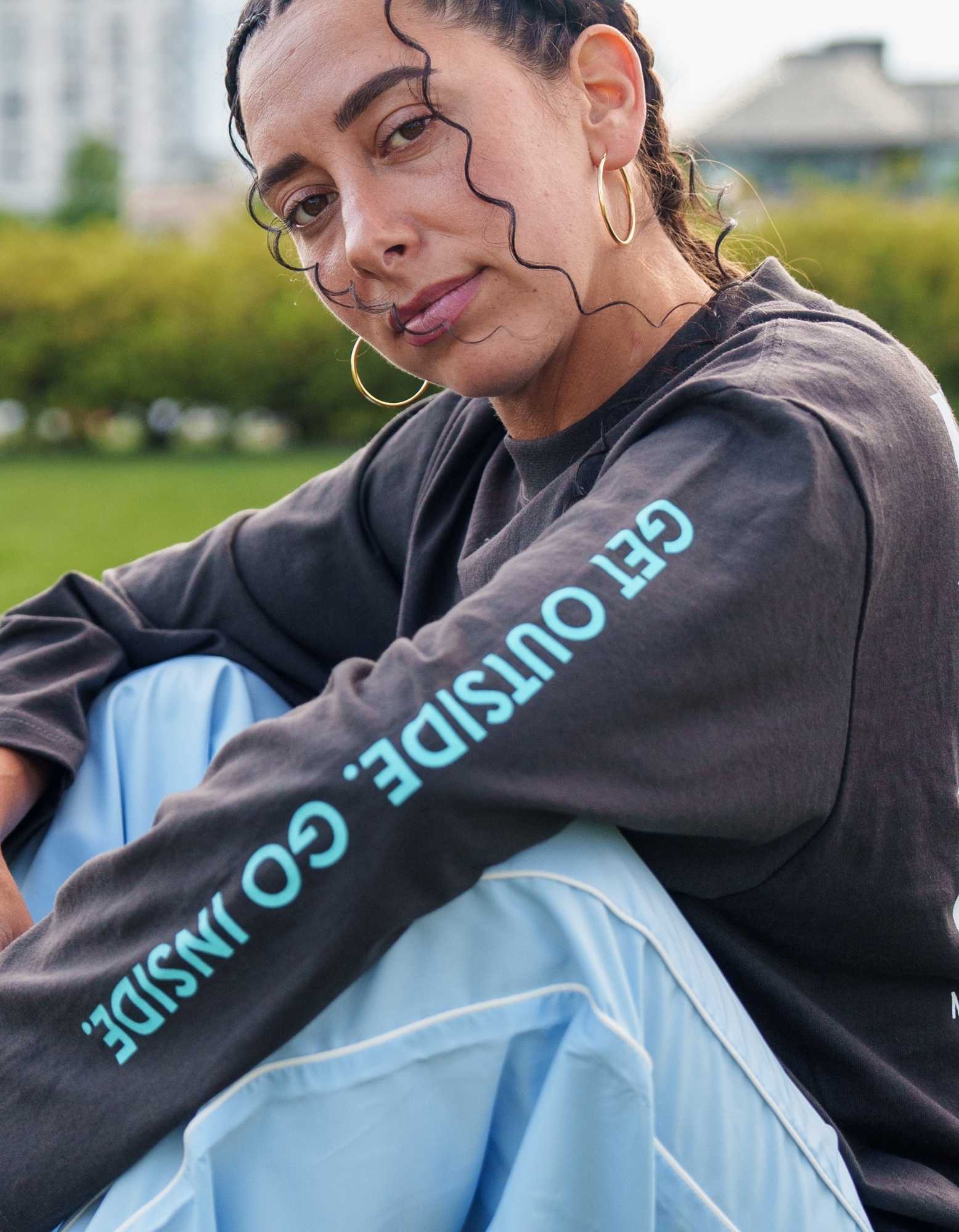 Full Moon Club oversized long sleeve shirt by Tribal Yoga featuring Get Outside Go Inside sleeve graphic
