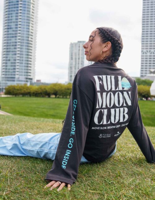 Full Moon Club oversized long sleeve shirt by Tribal Yoga featuring Get Outside Go Inside sleeve graphic